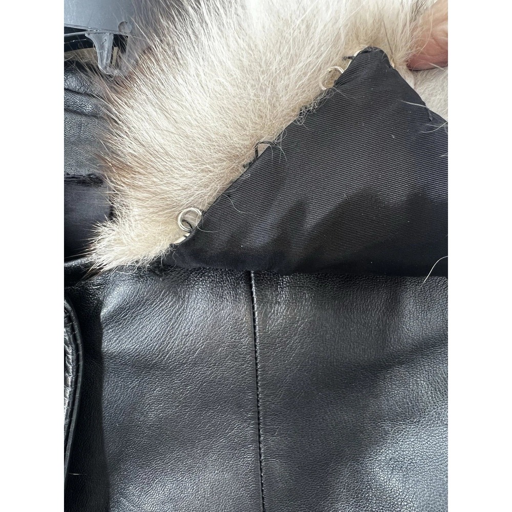 VTG Peter Caruso Mob Wife Leather Fur Collar Coat Womens XL Vintage Glam Luxury - Picture 5 of 15